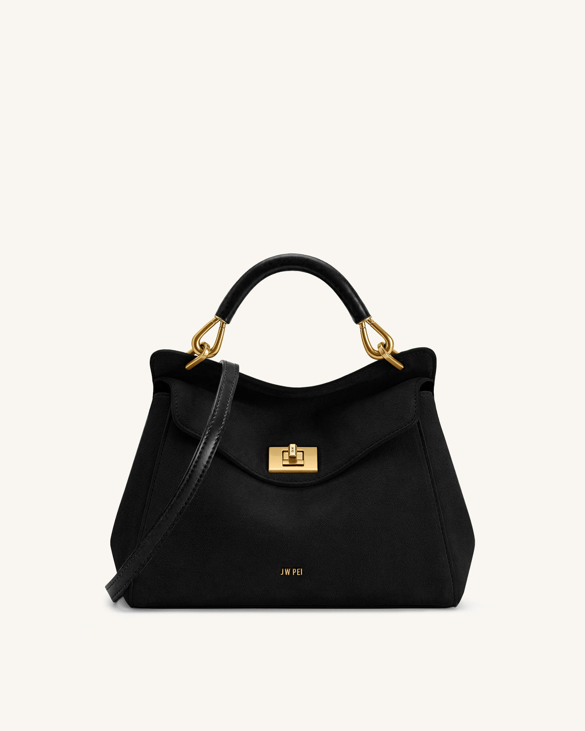 Lucia Classic Faux Suede Top Handle Bag - Black | JW PEI