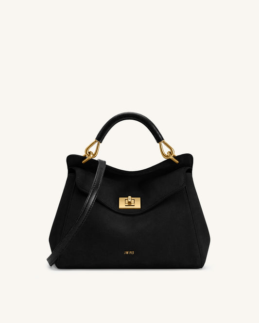 Lucia Classic Faux Suede Top Handle Bag - Black | JW PEI