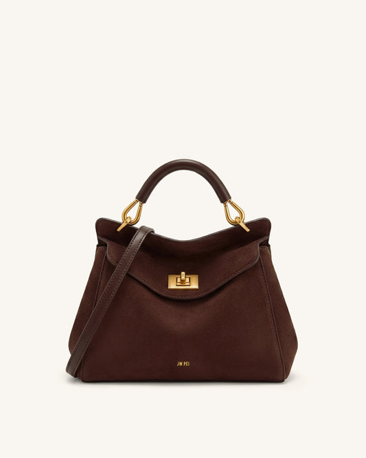 Lucia Classic Faux Suede Top Handle Bag - Dark Brown | JW PEI