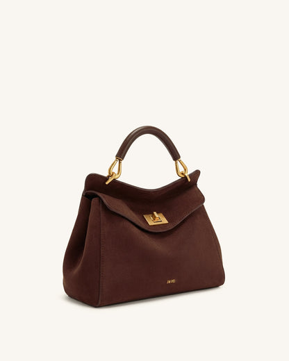 Lucia Classic Faux Suede Top Handle Bag - Dark Brown | JW PEI