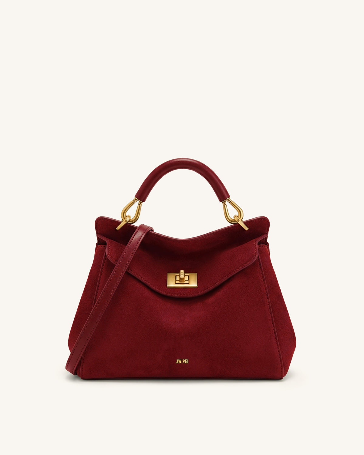 Lucia Classic Faux Suede Top Handle Bag - Deep Burgundy | JW PEI