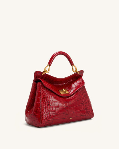 Lucia Classic Top Handle Bag - Burgundy Croc | JW PEI