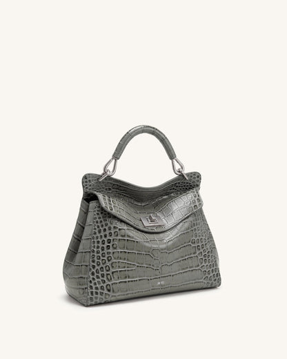 Lucia Classic Top Handle Bag - Grey Croc | JW PEI