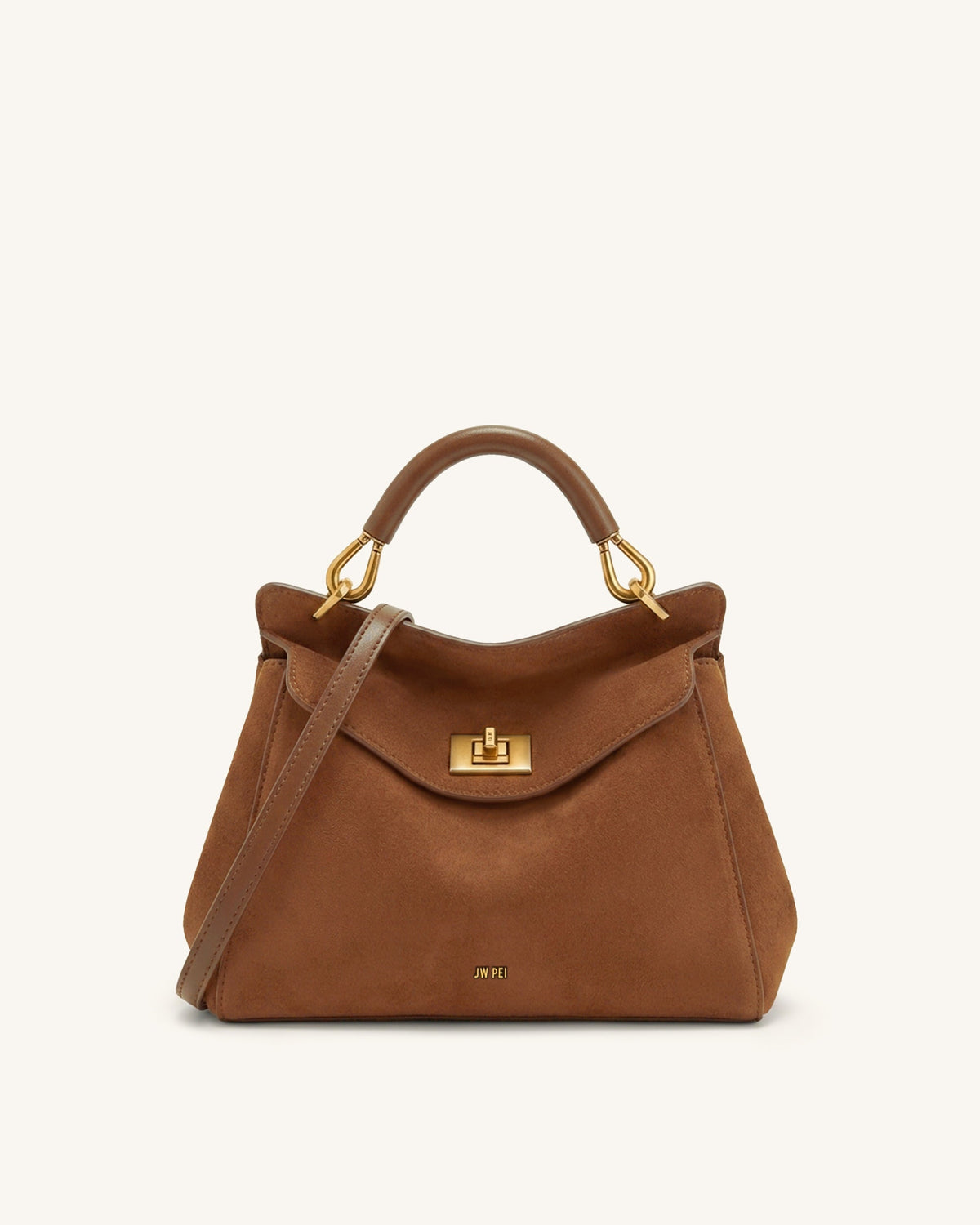 Lucia Classic Faux Suede Top Handle Bag - Dark Red Brown | JW PEI