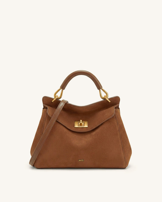Lucia Classic Faux Suede Top Handle Bag - Dark Red Brown | JW PEI