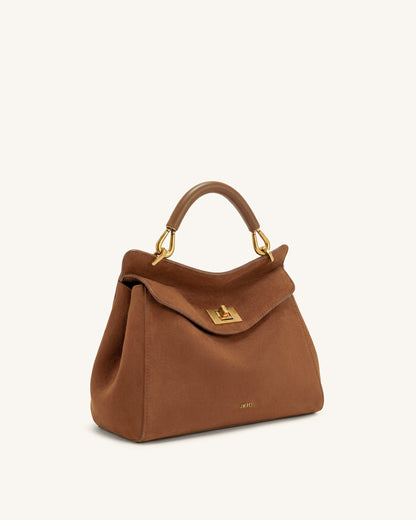 Lucia Classic Faux Suede Top Handle Bag - Dark Red Brown | JW PEI