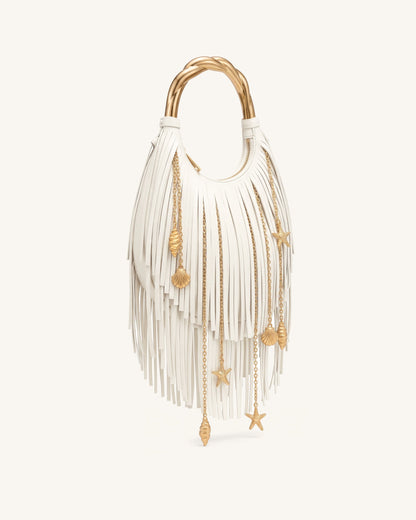 Chloe Metal Handle Fringe Top Handbag - Off White | JW PEI