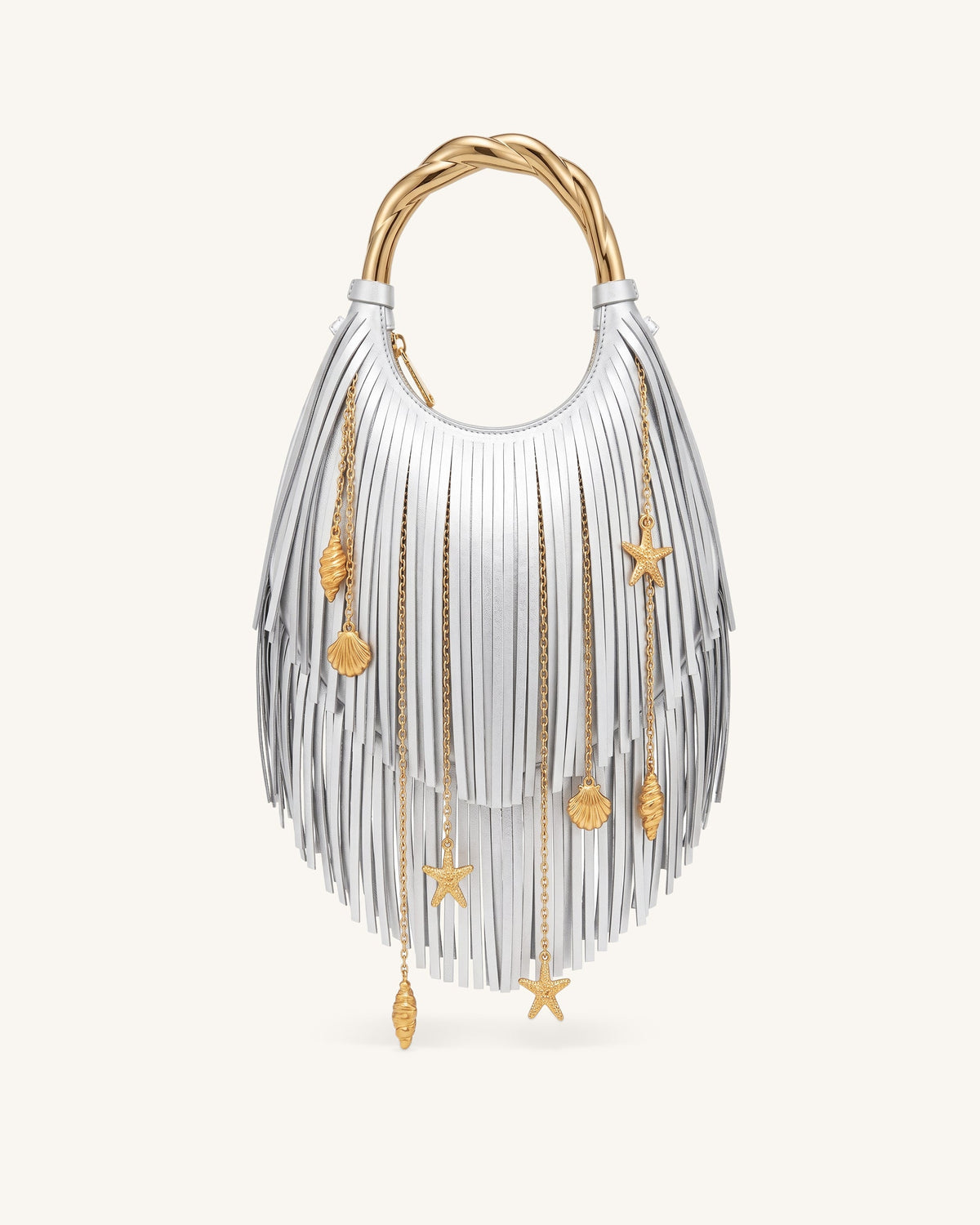 Chloe Metal Handle Fringe Top Handbag - Silver | JW PEI