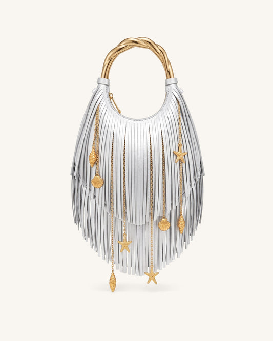 Chloe Metal Handle Fringe Top Handbag - Silver | JW PEI