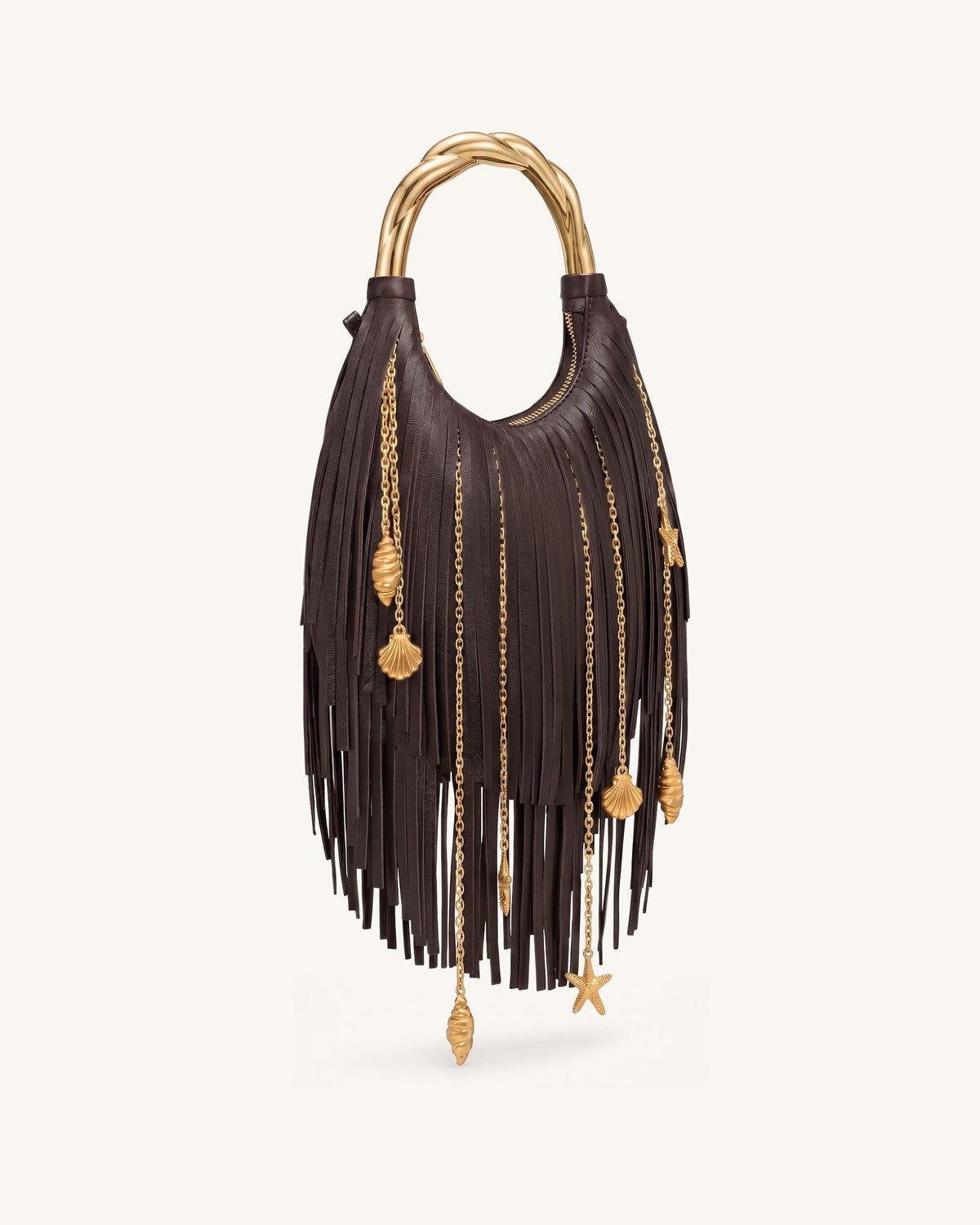 Chloe Metal Handle Fringe Top Handbag - Dark Brown | JW PEI