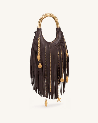 Chloe Metal Handle Fringe Top Handbag - Dark Brown | JW PEI