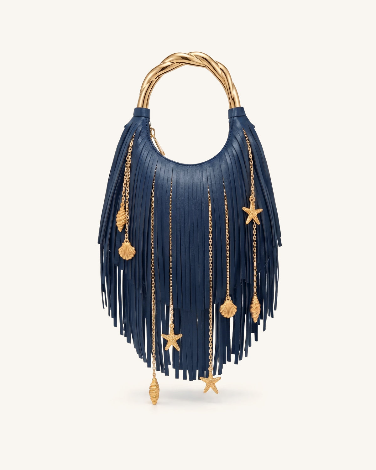 Chloe Metal Handle Fringe Top Handbag - Navy Blue | JW PEI