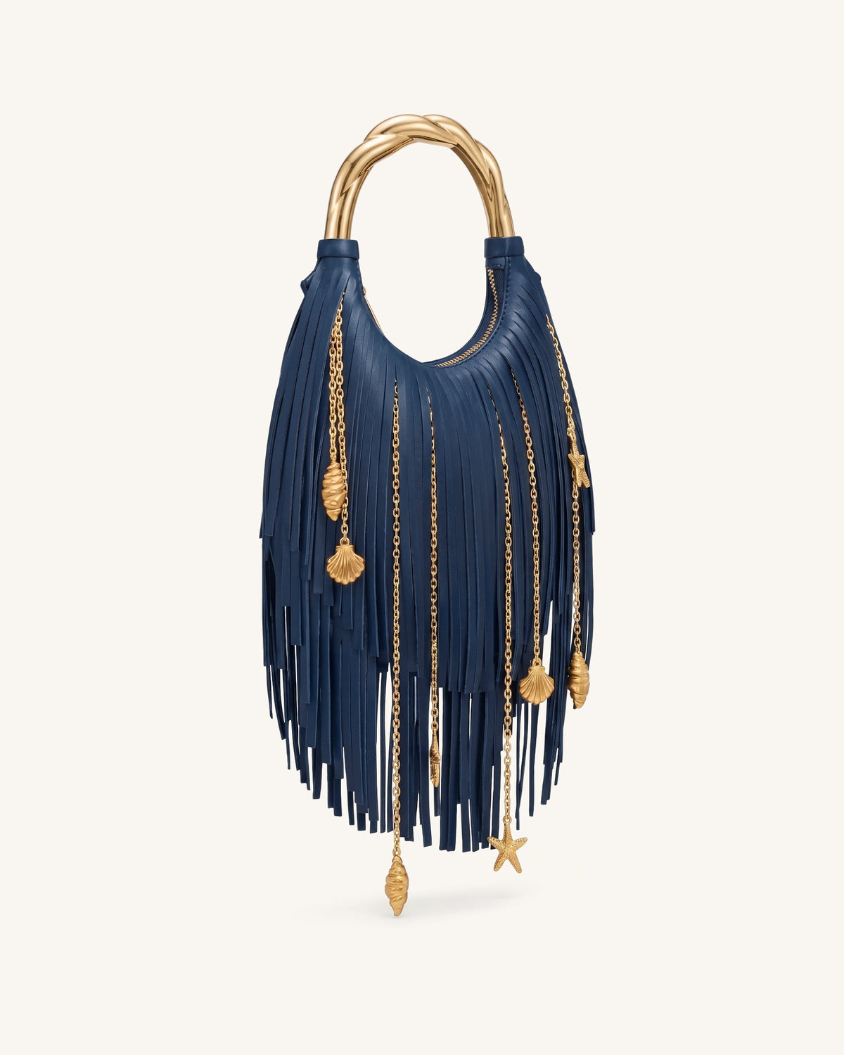 Chloe Metal Handle Fringe Top Handbag - Navy Blue | JW PEI