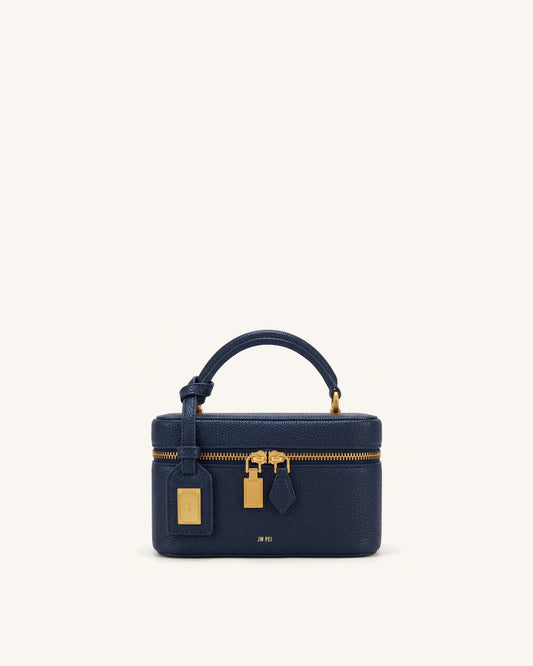 Cleo Box Shape Top Handle Bag - Navy Blue | JW PEI