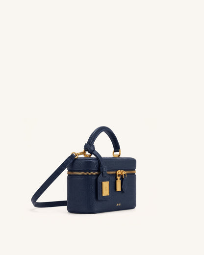 Cleo Box Shape Top Handle Bag - Navy Blue | JW PEI