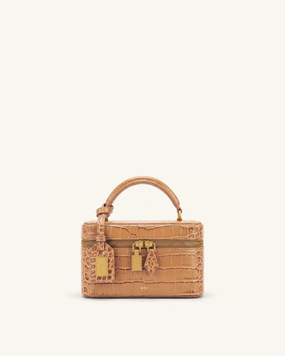Cleo Box Shape Top Handle Bag - Brown Croc | JW PEI