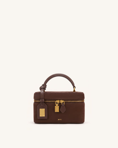 Cleo Faux Suede Box Shape Top Handle Bag - Chocolate Brown | JW PEI