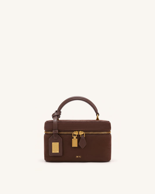 Cleo Faux Suede Box Shape Top Handle Bag - Chocolate Brown | JW PEI