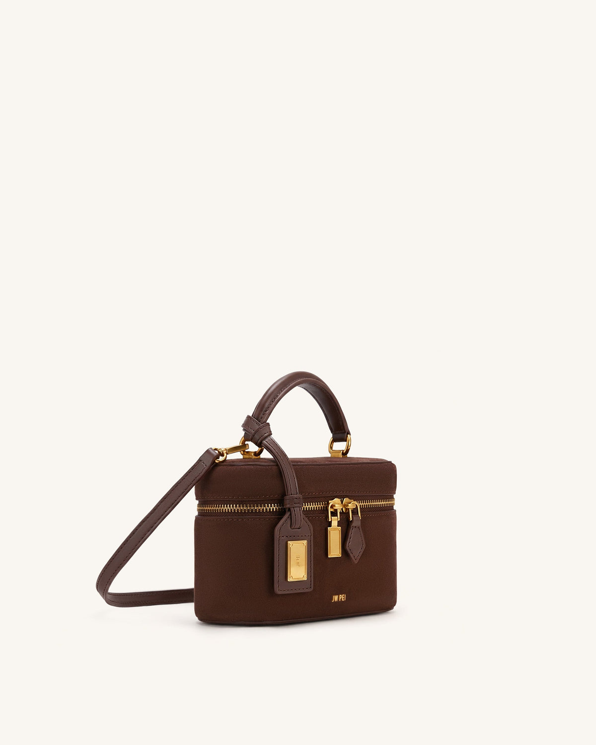 Cleo Faux Suede Box Shape Top Handle Bag - Chocolate Brown | JW PEI
