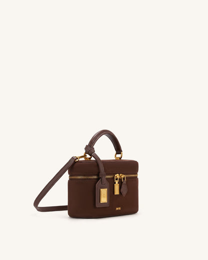 Cleo Faux Suede Box Shape Top Handle Bag - Chocolate Brown | JW PEI