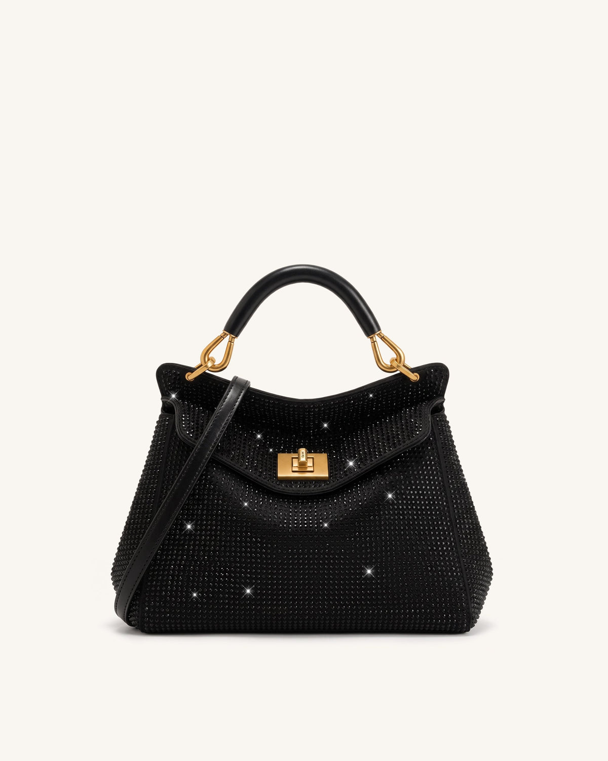 Lucia Classic Artificial Crystal Top Handle Bag - Black | JW PEI