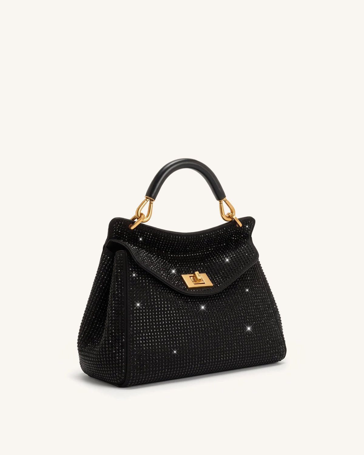 Lucia Classic Artificial Crystal Top Handle Bag - Black | JW PEI