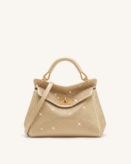 Lucia Classic Artificial Crystal Top Handle Bag - Champagne | JW PEI