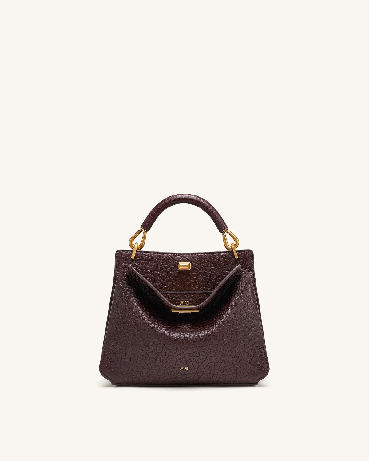Lucia Elephant-Effect Top Handle Bag - Dark Brown | JW PEI