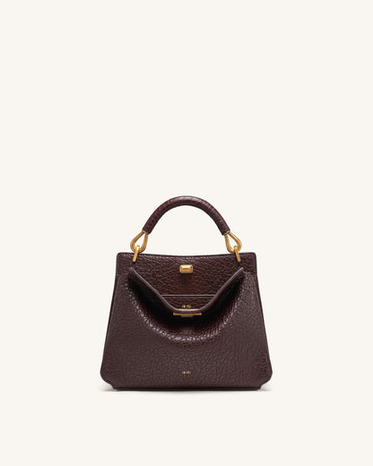 Lucia Elephant-Effect Top Handle Bag - Dark Brown | JW PEI