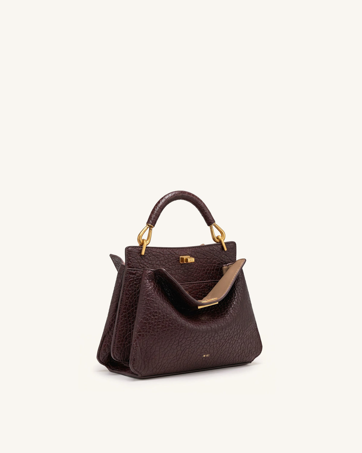 Lucia Elephant-Effect Top Handle Bag - Dark Brown | JW PEI