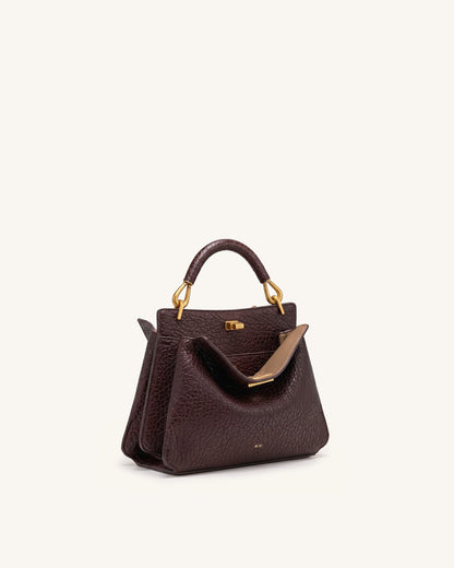 Lucia Elephant-Effect Top Handle Bag - Dark Brown | JW PEI