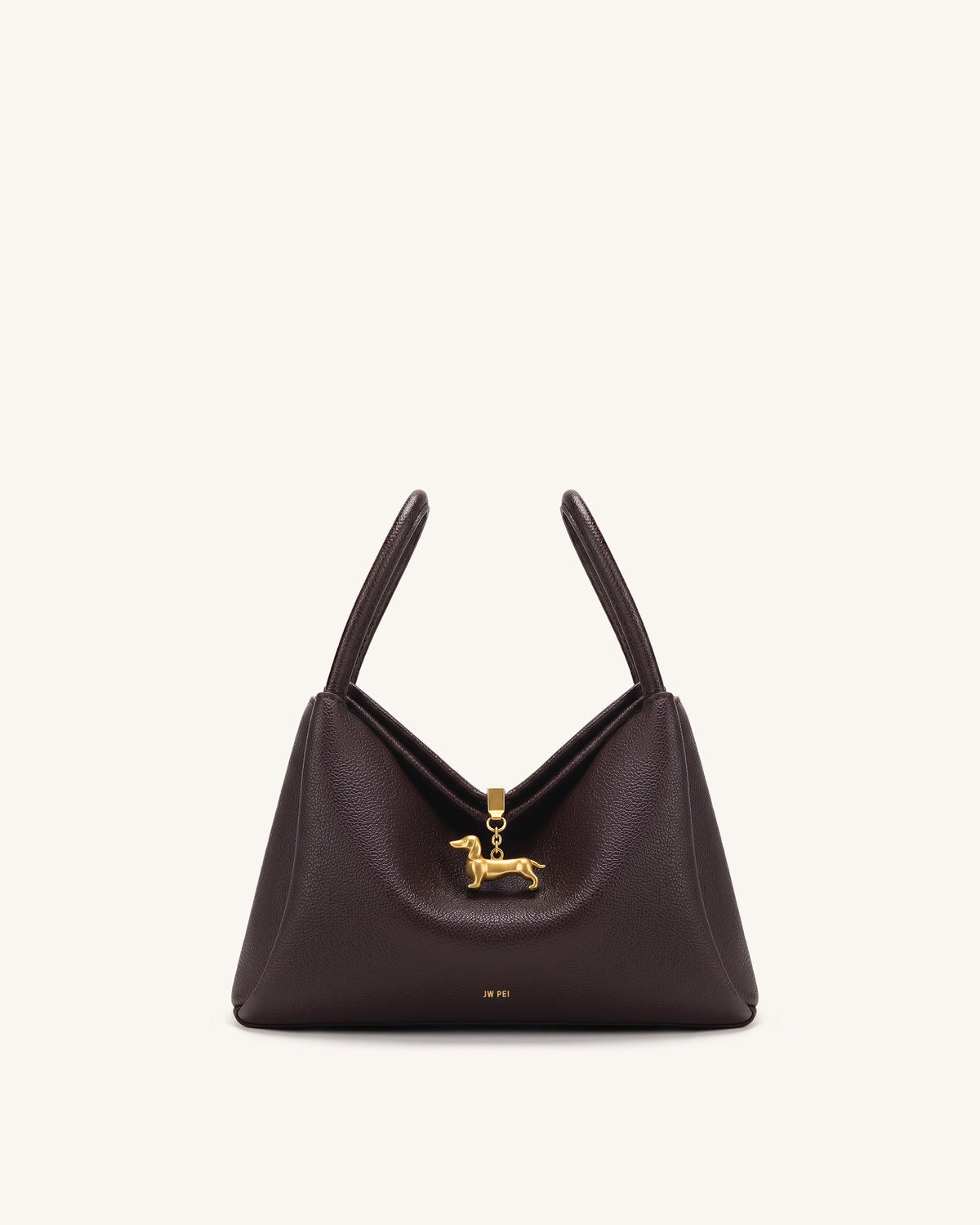 Maelle Dachshund Charm Double Handle Bag - Dark Brown | JW PEI