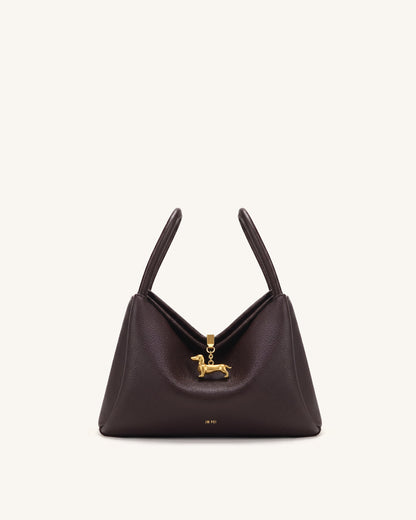 Maelle Dachshund Charm Double Handle Bag - Dark Brown | JW PEI