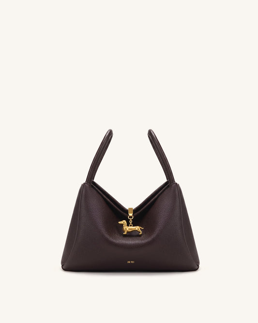 Maelle Dachshund Charm Double Handle Bag - Dark Brown | JW PEI
