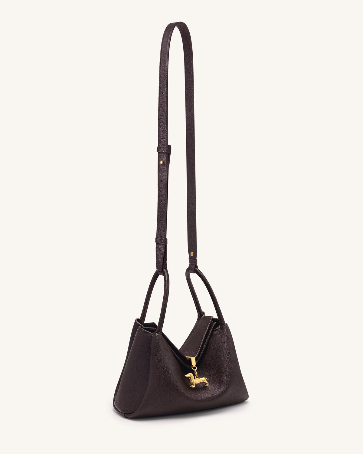 Maelle Dachshund Charm Double Handle Bag - Dark Brown | JW PEI