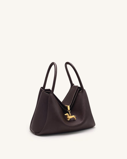 Maelle Dachshund Charm Double Handle Bag - Dark Brown | JW PEI