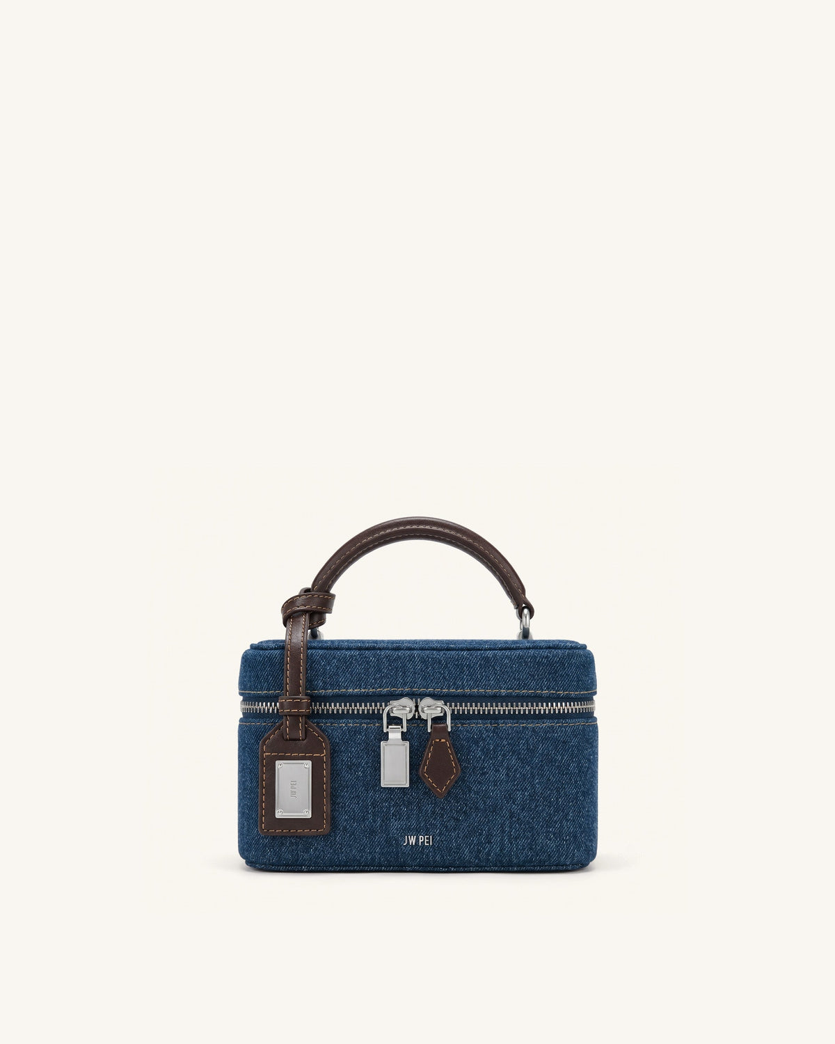 Cleo Box Shape Top Handle Bag - Dark Blue Denim | JW PEI