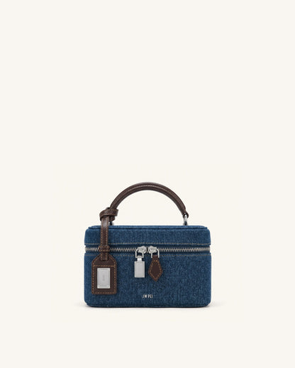 Cleo Box Shape Top Handle Bag - Dark Blue Denim | JW PEI