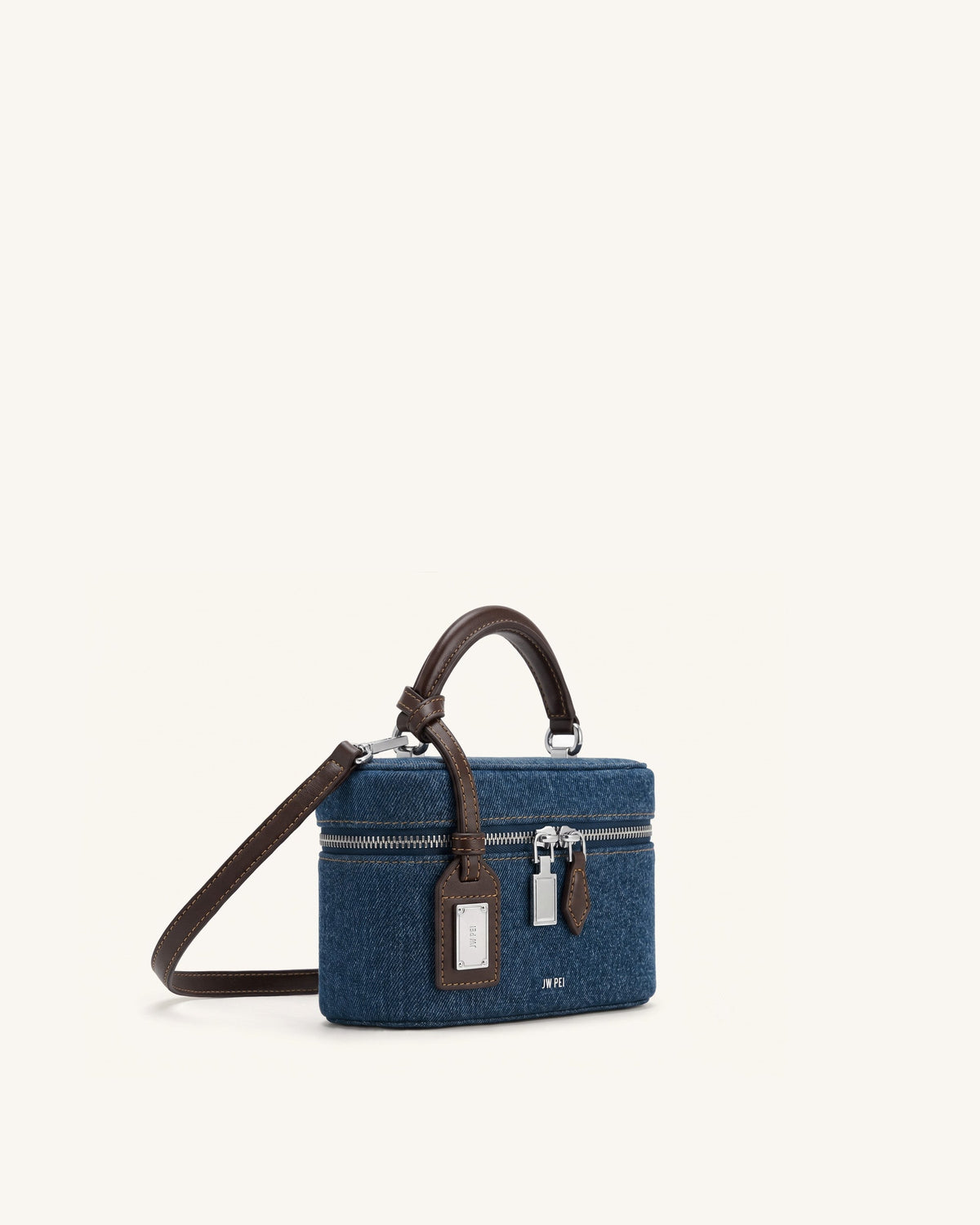 Cleo Box Shape Top Handle Bag - Dark Blue Denim | JW PEI
