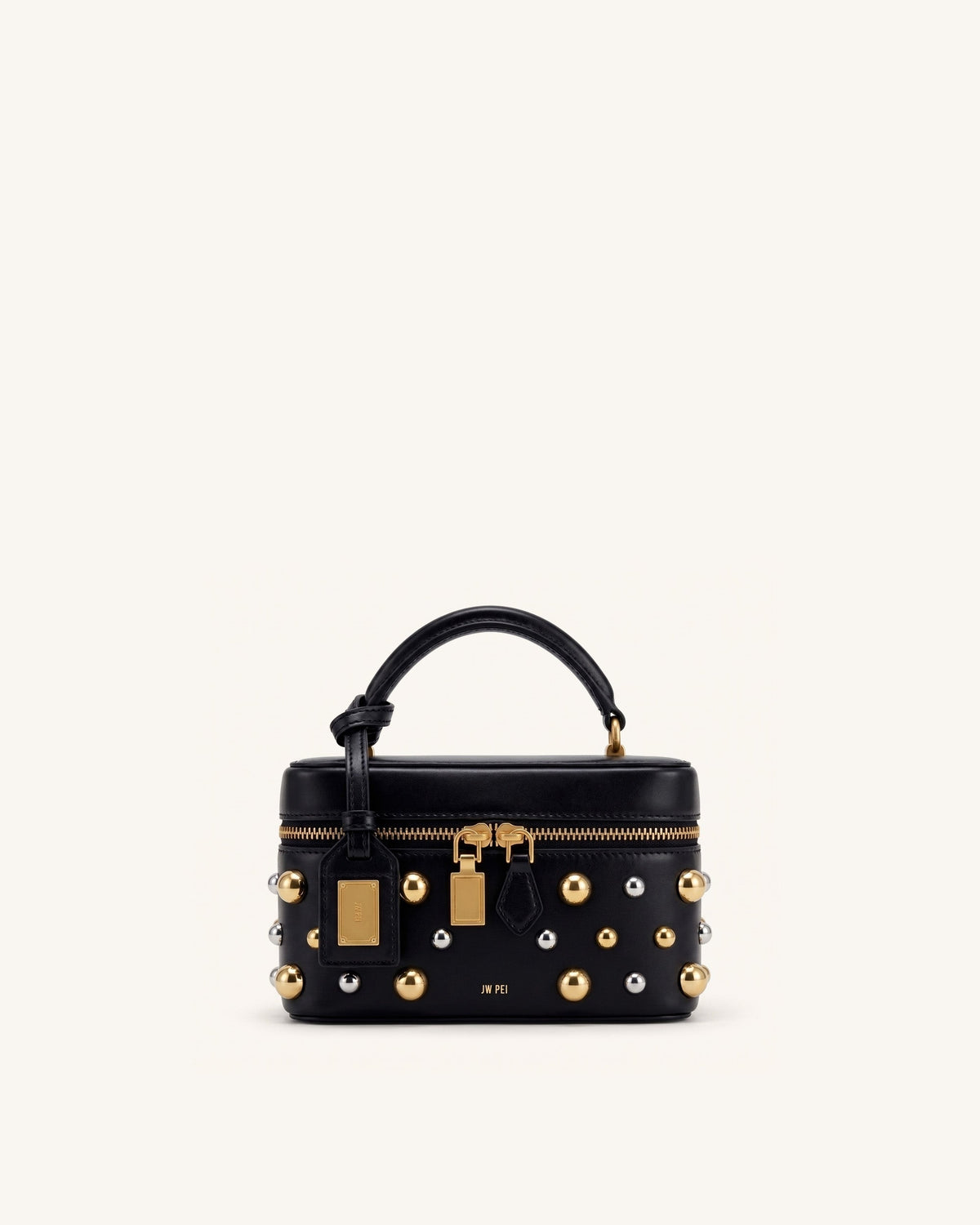 Cleo Studded Box Shape Top Handle Bag - Black | JW PEI