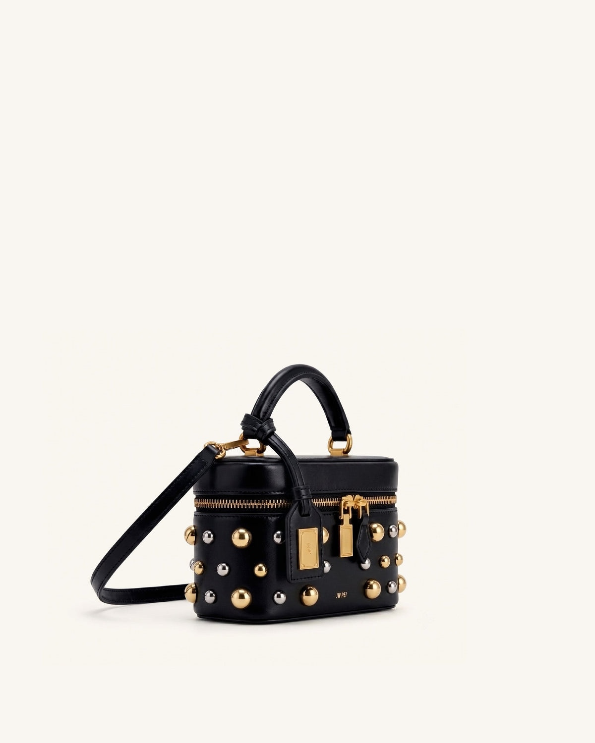Cleo Studded Box Shape Top Handle Bag - Black | JW PEI