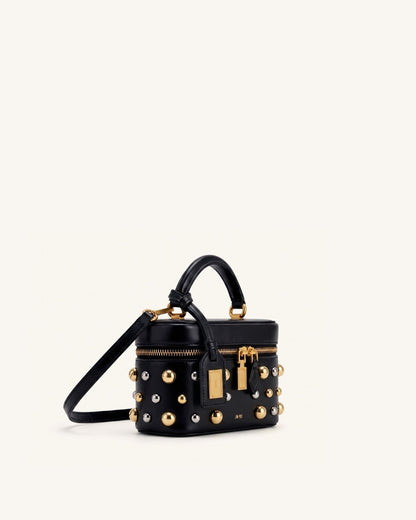 Cleo Studded Box Shape Top Handle Bag - Black | JW PEI