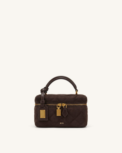 Cleo Faux Suede Box Shape Top Handle Bag - Dark Chocolate Brown | JW PEI