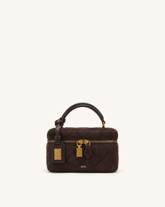 Cleo Faux Suede Box Shape Top Handle Bag - Dark Chocolate Brown | JW PEI