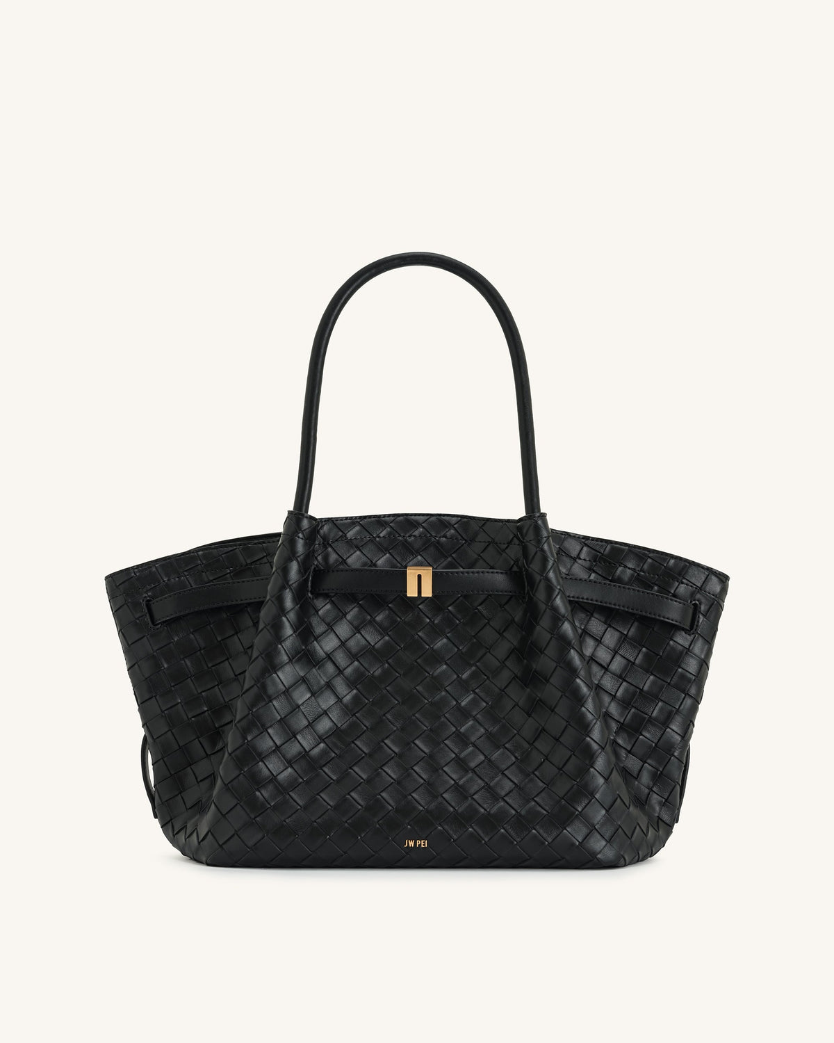Hana Medium Weave Texture Tote Bag - Black | JW PEI