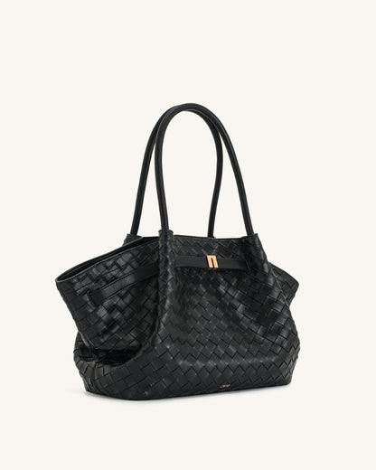 Hana Medium Weave Texture Tote Bag - Black | JW PEI