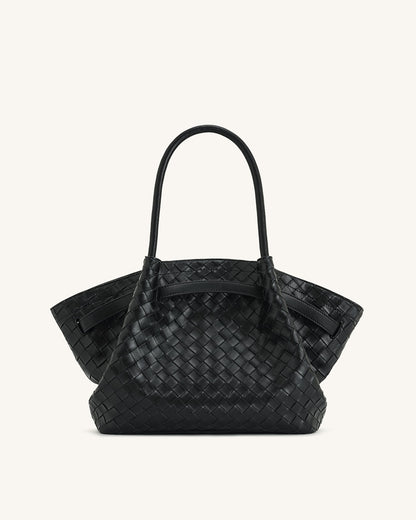 Hana Medium Weave Texture Tote Bag - Black | JW PEI