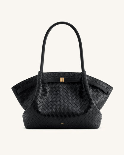 Hana Large Weave Texture Tote Bag - Black | JW PEI