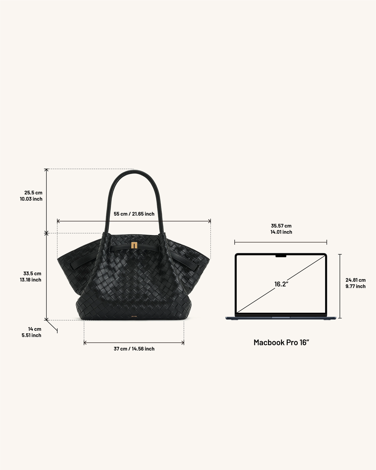 Hana Large Weave Texture Tote Bag - Black | JW PEI