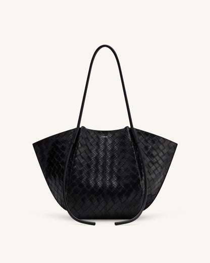Nala Wide Weave Texture Tote Bag - Black | JW PEI